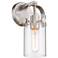 Pilaster II Cylinder 10.5" High Satin Nickel Sconce With Clear Shade