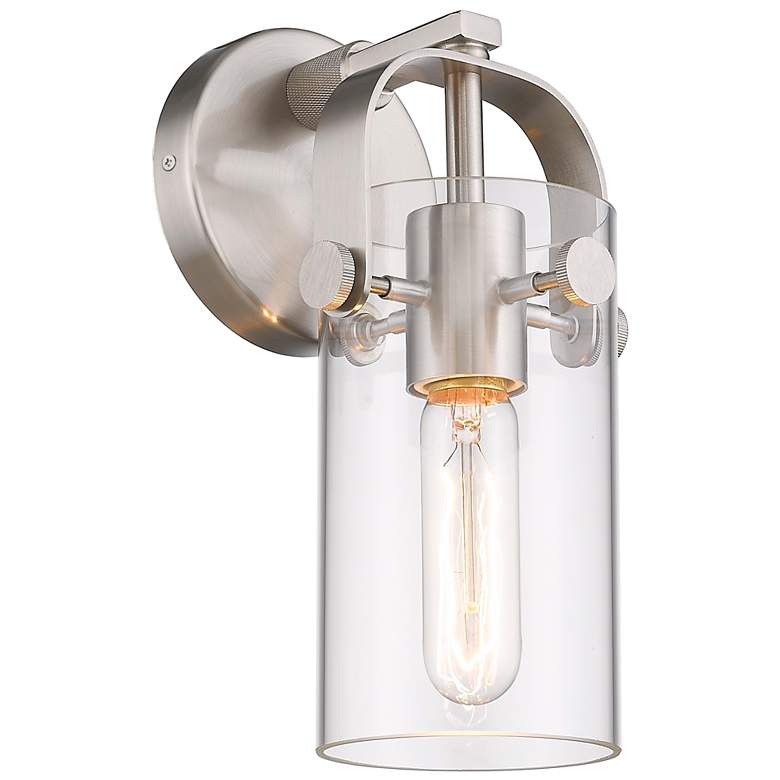 Image 1 Pilaster II Cylinder 10.5 inch High Satin Nickel Sconce With Clear Shade