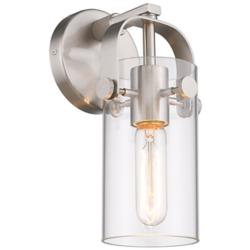 Pilaster II Cylinder 10.5" High Satin Nickel Sconce With Clear Shade