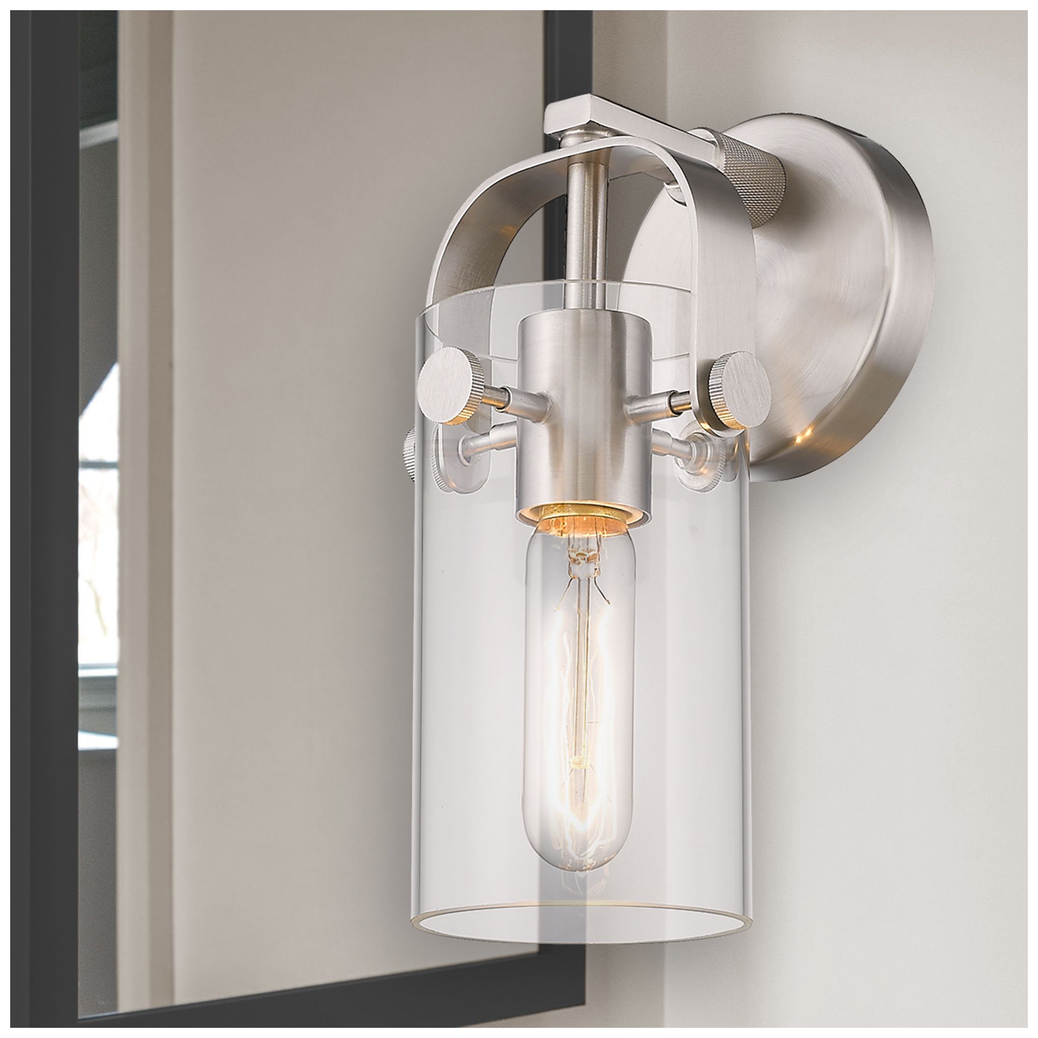 Image 2 Pilaster II Cylinder 10.5" High Satin Nickel Sconce With Clear Shade more views