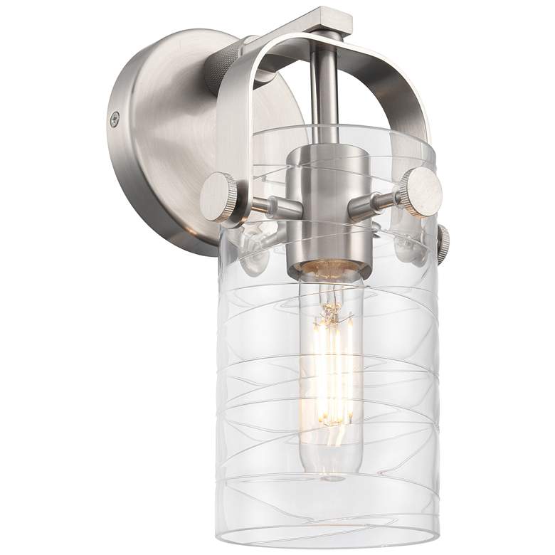 Image 1 Pilaster II Cylinder 10.5" High Satin Nickel Sconce With Deco Swirl Sh