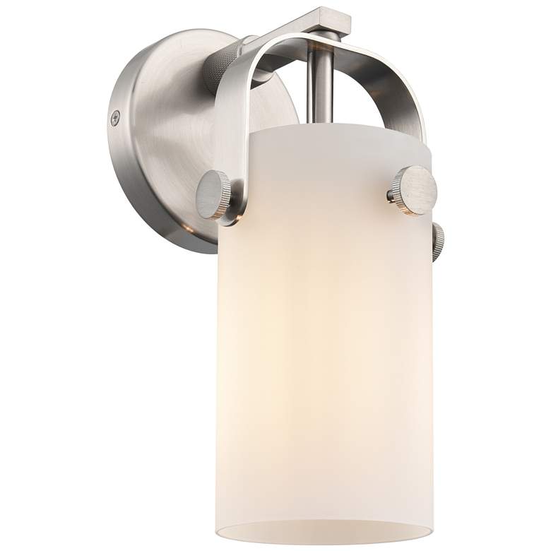 Image 1 Pilaster II Cylinder 10.5" High Satin Nickel Sconce With Matte White S
