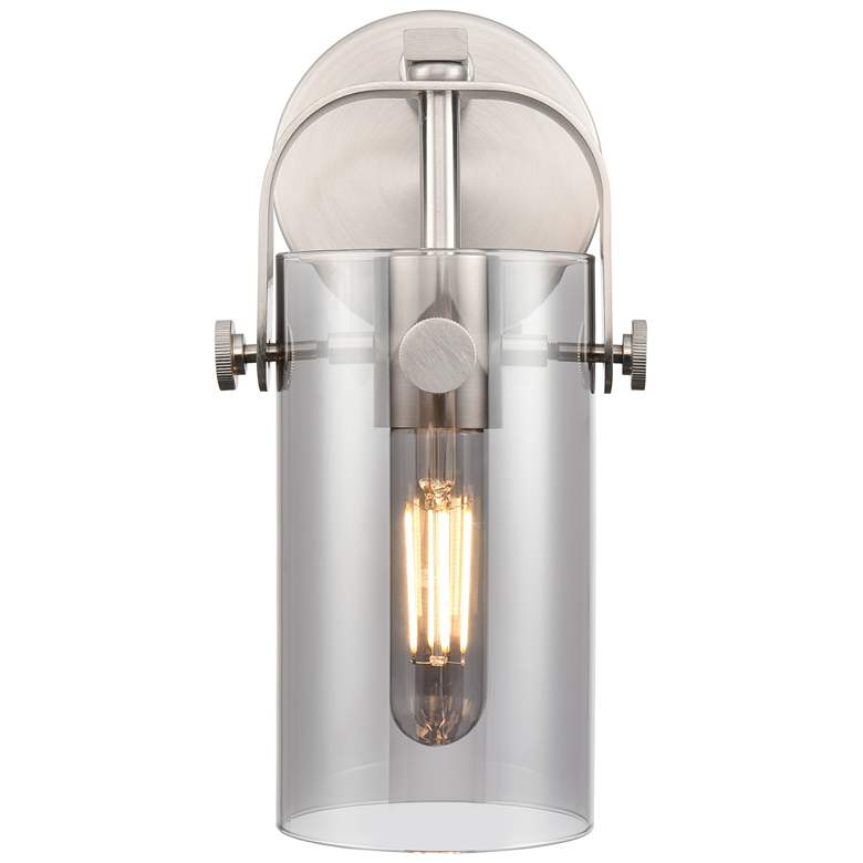 Image 1 Pilaster II Cylinder 10.5" High Satin Nickel Sconce With Smoke Shade