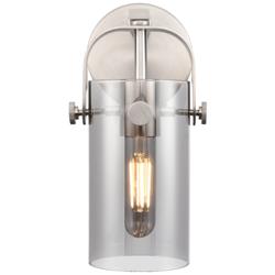 Pilaster II Cylinder 10.5" High Satin Nickel Sconce With Smoke Shade