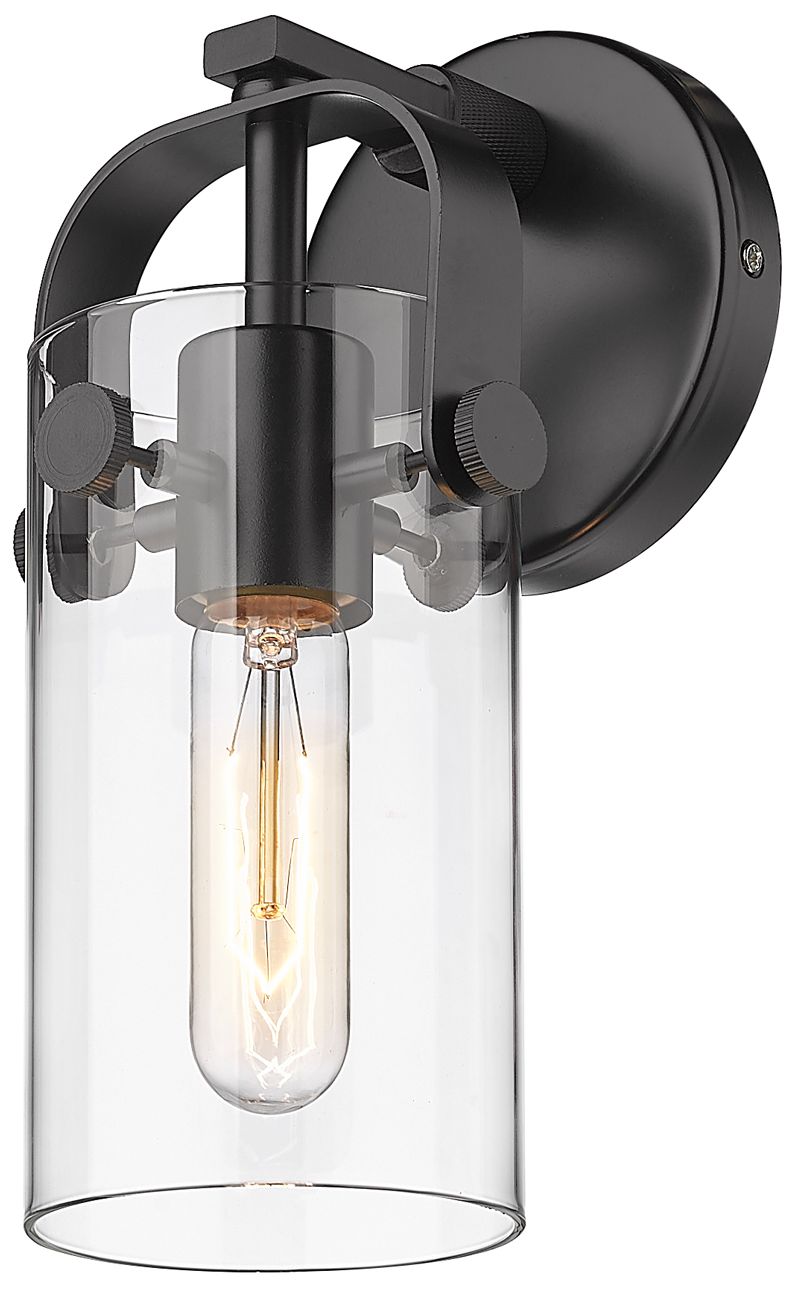 Pilaster II Cylinder 10 1/2"H Black Clear Glass Wall Sconce