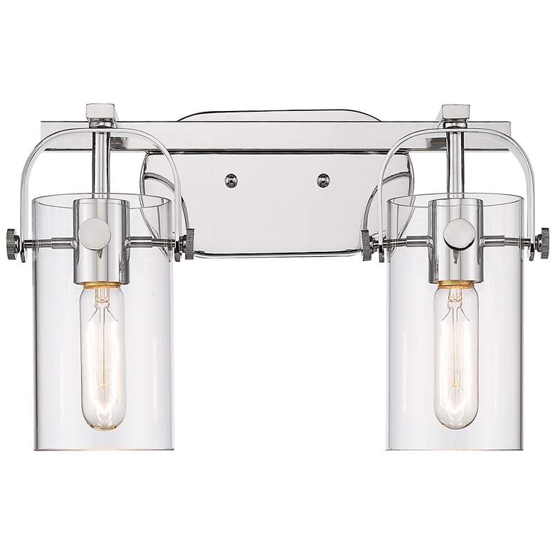 Image 1 Pilaster II Cylinder 15 inch Wide 2 Light Chrome Bath Light With Clear Sha