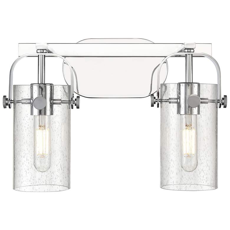 Image 1 Pilaster II Cylinder 15" Wide 2 Light Chrome Bath Light With Seedy Sha