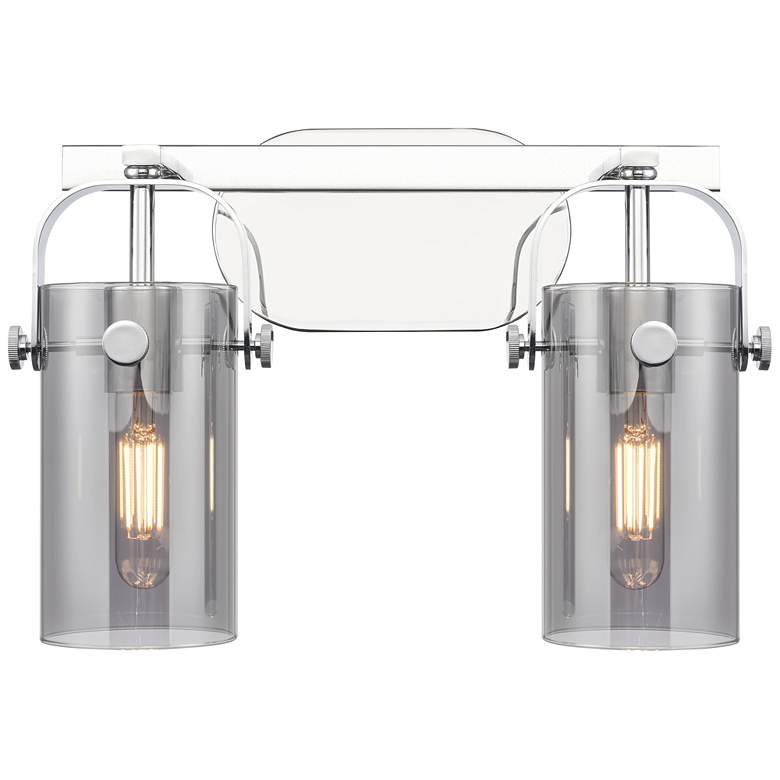 Image 1 Pilaster II Cylinder 15" Wide 2 Light Chrome Bath Light With Smoke Sha