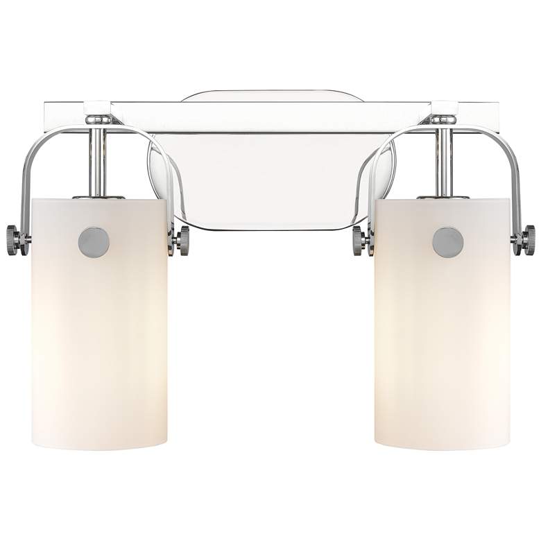 Image 1 Pilaster II Cylinder 15 inch Wide 2 Light Chrome Bath Light With White Sha