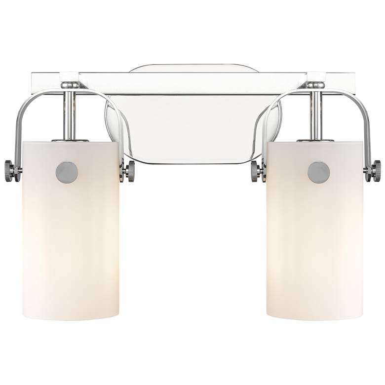 Image 1 Pilaster II Cylinder 15" Wide 2 Light Chrome Bath Light With White Sha