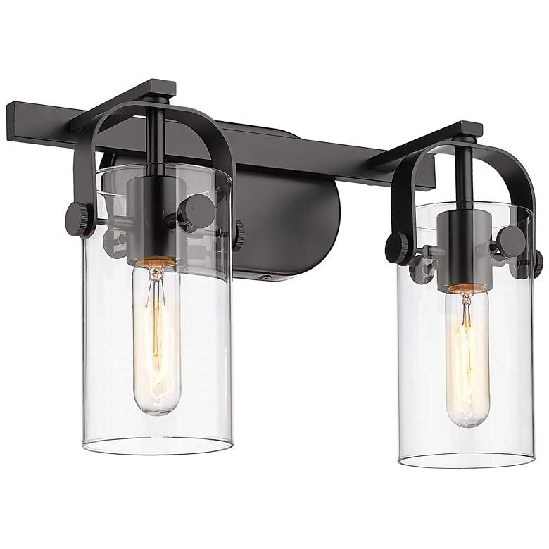 Image 1 Pilaster II Cylinder 15" Wide 2 Light Matte Black Bath Light w/ Clear