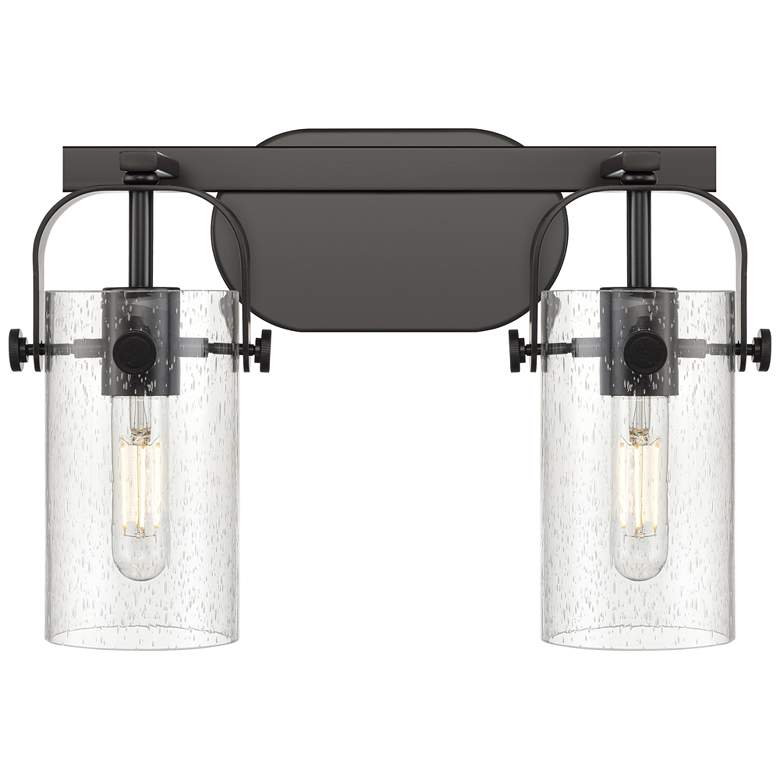 Image 1 Pilaster II Cylinder 15" Wide 2 Light Matte Black Bath Light w/ Seedy