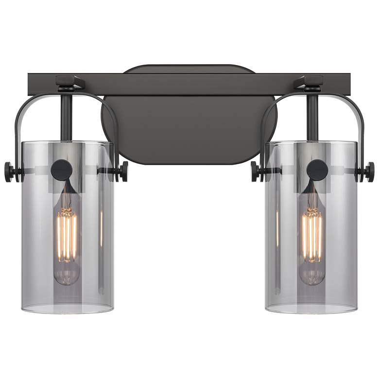 Image 1 Pilaster II Cylinder 15" Wide 2 Light Matte Black Bath Light w/ Smoke
