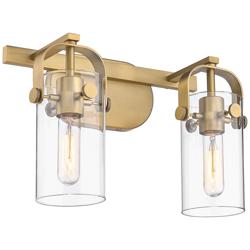 Pilaster II Cylinder 15"W 2 Light Brushed Brass Bath Light w/ Clear Sh
