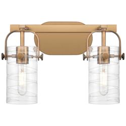Pilaster II Cylinder 15"W 2 Light Brushed Brass Bath Light w/ Swirl Sh