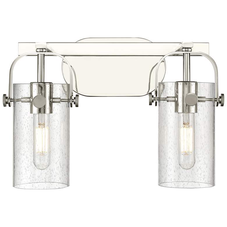 Image 1 Pilaster II Cylinder 15"W 2 Light Polished Nickel Bath Light w/ Seedy