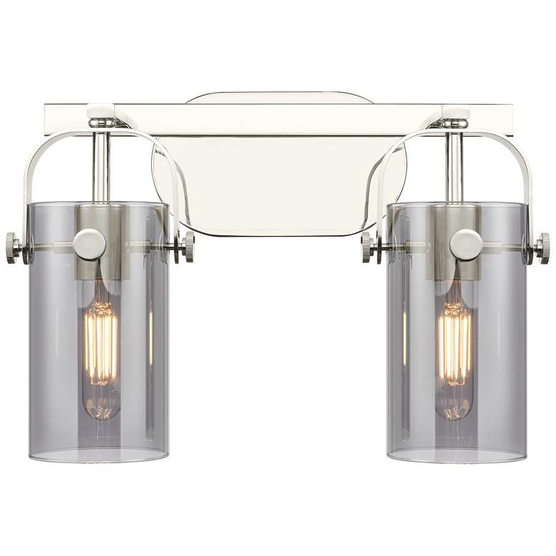 Image 1 Pilaster II Cylinder 15"W 2 Light Polished Nickel Bath Light w/ Smoke