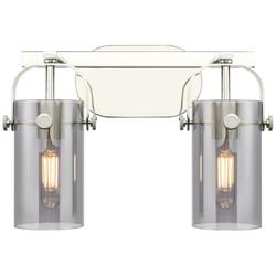 Pilaster II Cylinder 15"W 2 Light Polished Nickel Bath Light w/ Smoke