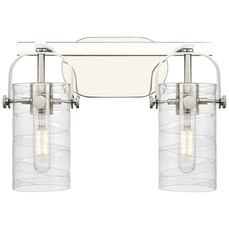 Image 1 Pilaster II Cylinder 15"W 2 Light Polished Nickel Bath Light w/ Swirl
