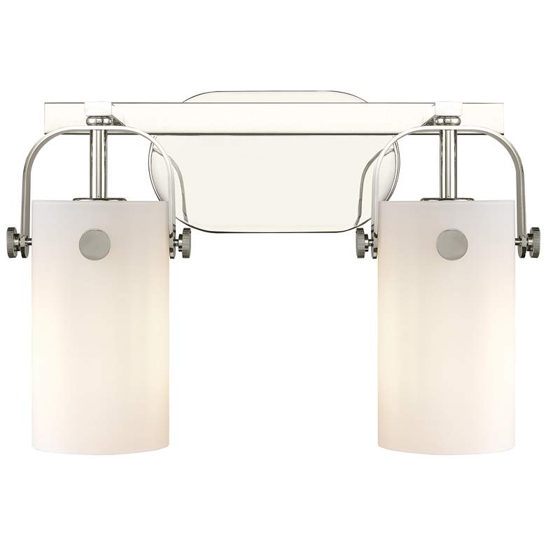 Image 1 Pilaster II Cylinder 15"W 2 Light Polished Nickel Bath Light w/ White