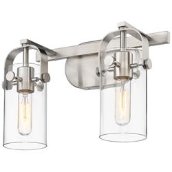 Pilaster II Cylinder 15"W 2 Light Satin Nickel Bath Light w/ Clear Sha