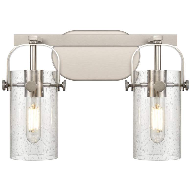 Image 1 Pilaster II Cylinder 15"W 2 Light Satin Nickel Bath Light w/ Seedy Sha
