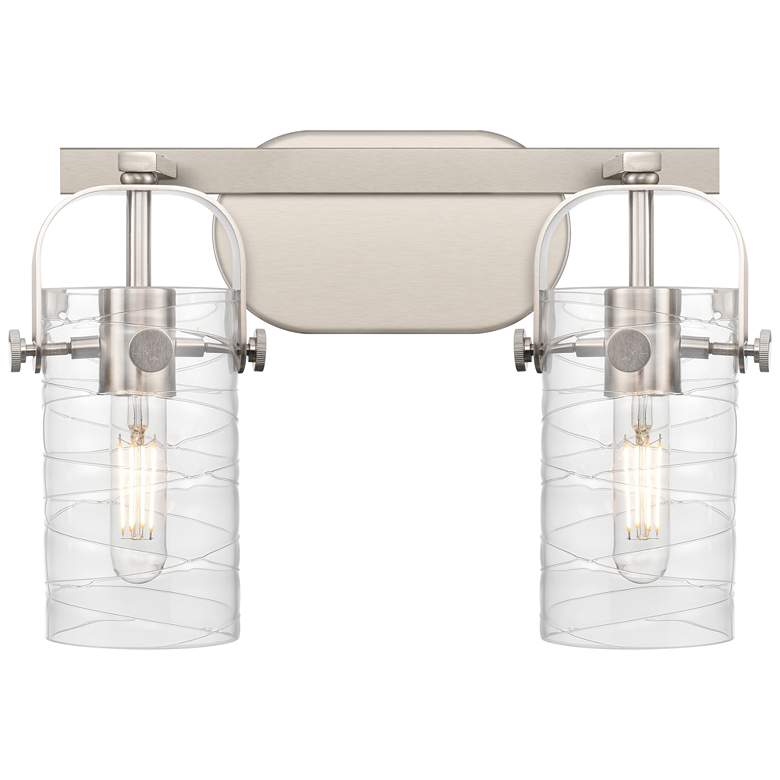 Image 1 Pilaster II Cylinder 15"W 2 Light Satin Nickel Bath Light w/ Swirl Sha