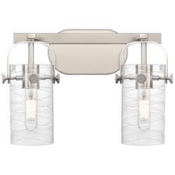 Pilaster II Cylinder 15"W 2 Light Satin Nickel Bath Light w/ Swirl Sha