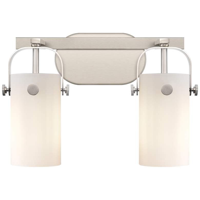 Image 1 Pilaster II Cylinder 15"W 2 Light Satin Nickel Bath Light w/ White Sha