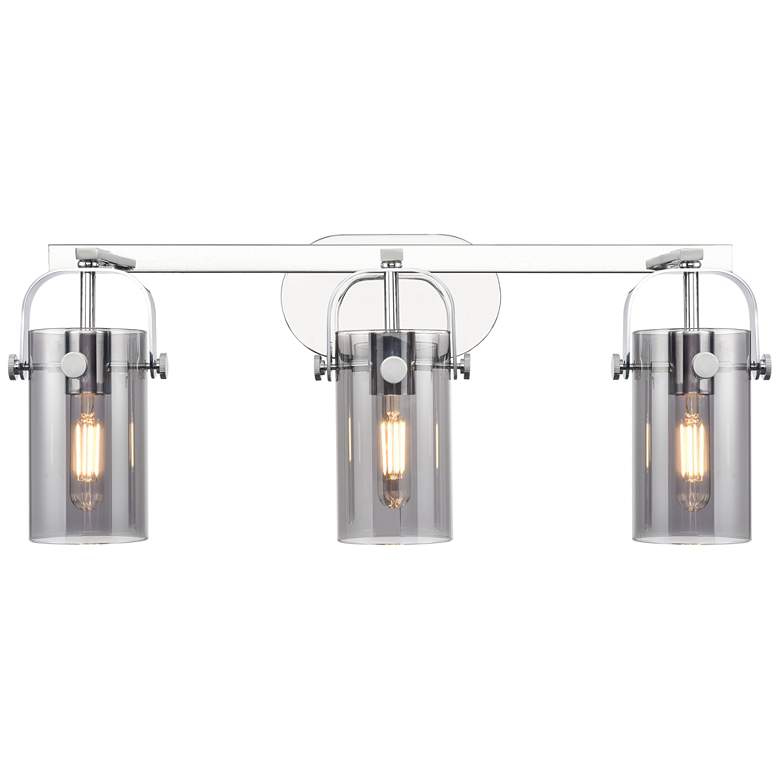 Image 1 Pilaster II Cylinder 25" Wide 3 Light Chrome Bath Light With Smoke Sha