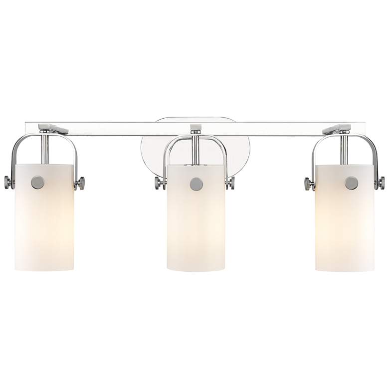 Image 1 Pilaster II Cylinder 25 inch Wide 3 Light Chrome Bath Light With White Sha