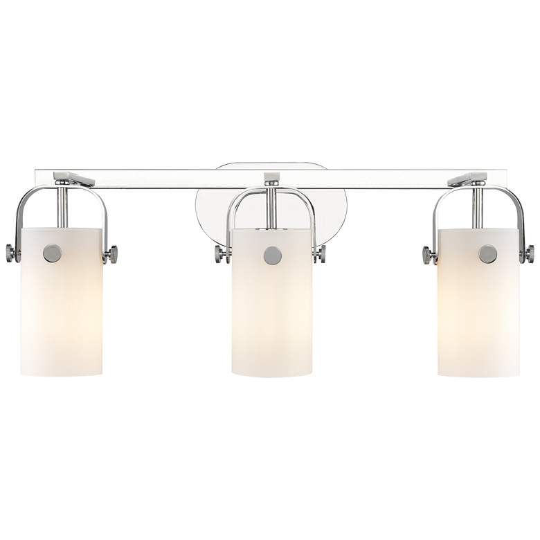 Image 1 Pilaster II Cylinder 25" Wide 3 Light Chrome Bath Light With White Sha