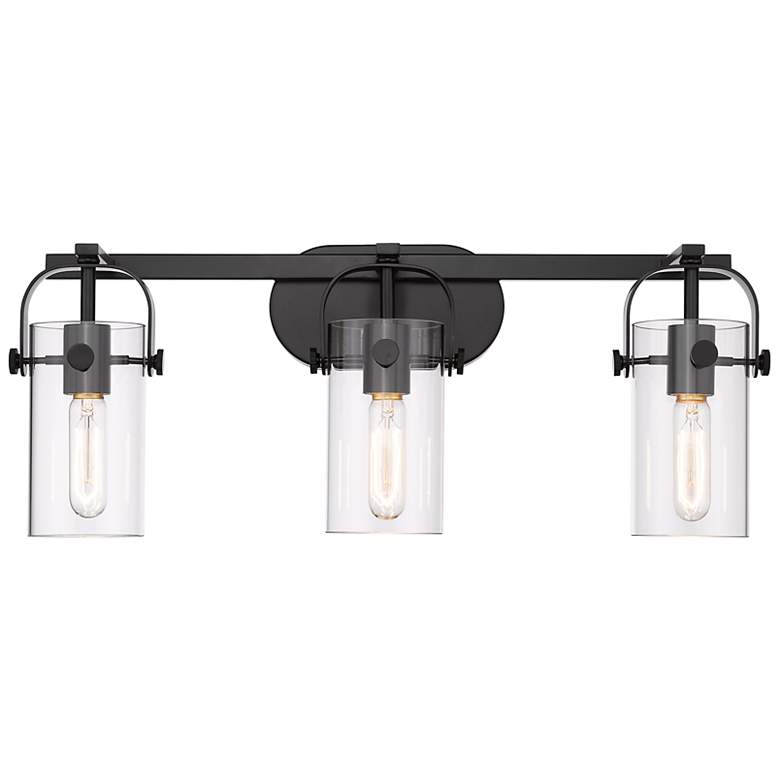 Image 1 Pilaster II Cylinder 25" Wide 3 Light Matte Black Bath Light w/ Clear