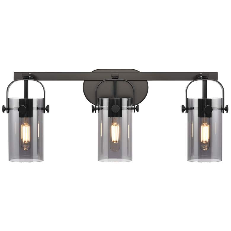 Image 1 Pilaster II Cylinder 25" Wide 3 Light Matte Black Bath Light w/ Smoke