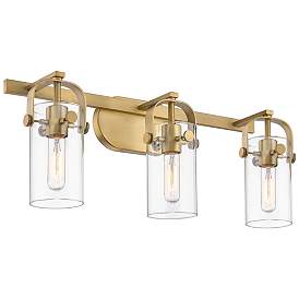 Image1 of Pilaster II Cylinder 25"W 3 Light Brushed Brass Bath Light w/ Clear Sh