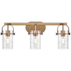 Pilaster II Cylinder 25"W 3 Light Brushed Brass Bath Light w/ Swirl Sh