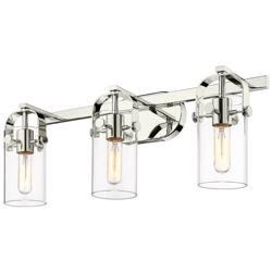 Pilaster II Cylinder 25"W 3 Light Polished Nickel Bath Light w/ Clear