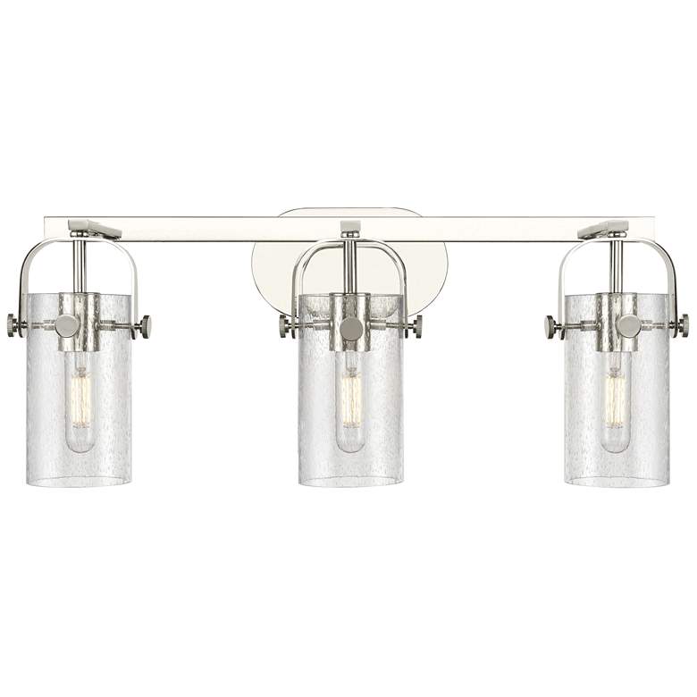 Image 1 Pilaster II Cylinder 25"W 3 Light Polished Nickel Bath Light w/ Seedy