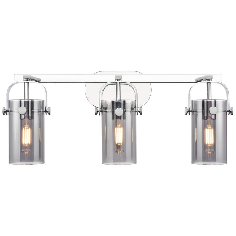 Image 1 Pilaster II Cylinder 25"W 3 Light Polished Nickel Bath Light w/ Smoke