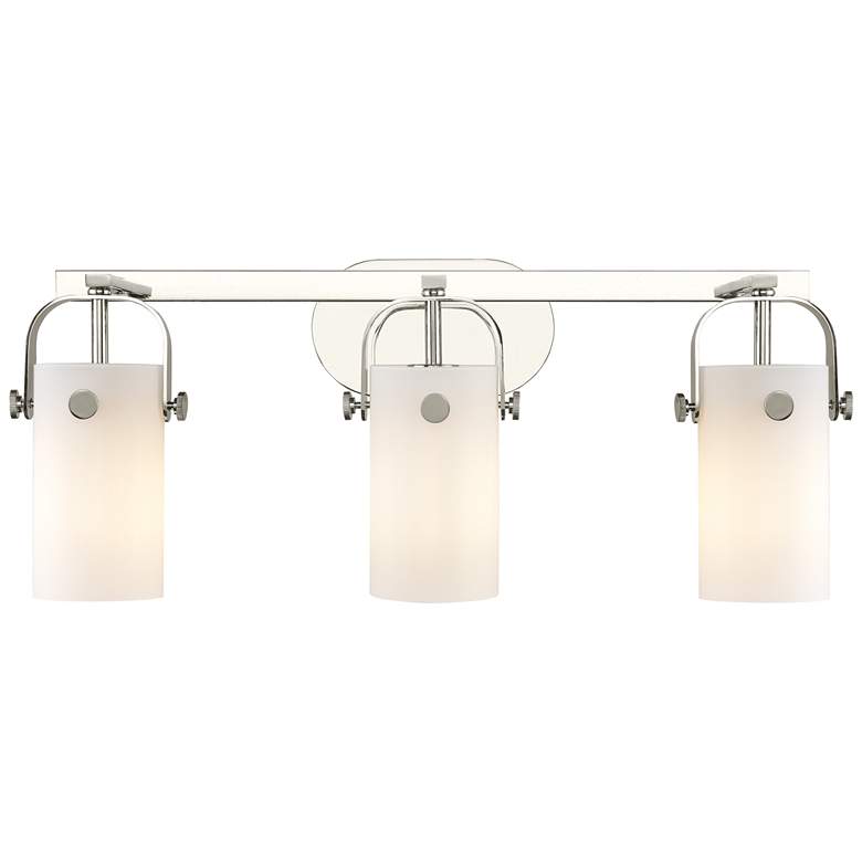 Image 1 Pilaster II Cylinder 25"W 3 Light Polished Nickel Bath Light w/ White