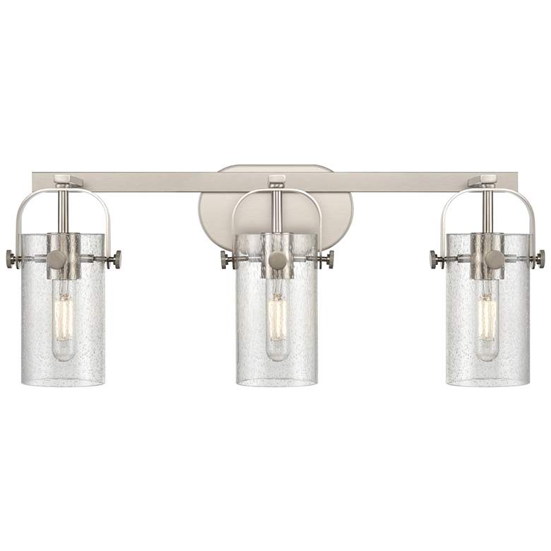 Image 1 Pilaster II Cylinder 25"W 3 Light Satin Nickel Bath Light w/ Seedy Sha
