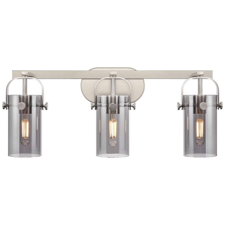 Image 1 Pilaster II Cylinder 25"W 3 Light Satin Nickel Bath Light w/ Smoke Sha