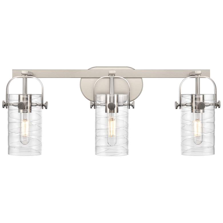 Image 1 Pilaster II Cylinder 25"W 3 Light Satin Nickel Bath Light w/ Swirl Sha