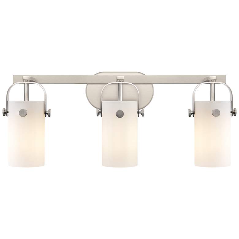 Image 1 Pilaster II Cylinder 25"W 3 Light Satin Nickel Bath Light w/ White Sha