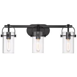Pilaster II Cylinder 25"W Black and Clear 3-Light Bath Light