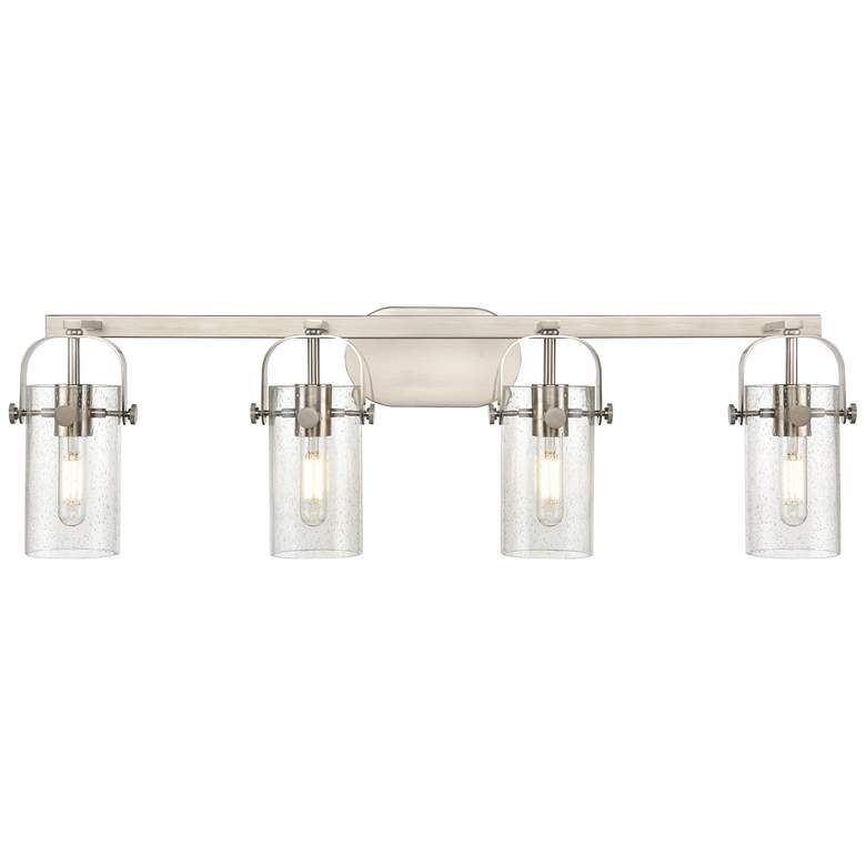 Image 1 Pilaster II Cylinder 35" W 4 Light Satin Nickel Bath Light w/ Seedy Sh