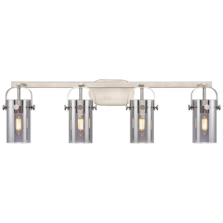 Image 1 Pilaster II Cylinder 35" W 4 Light Satin Nickel Bath Light w/ Smoke Sh