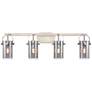 Pilaster II Cylinder 35" W 4 Light Satin Nickel Bath Light w/ Smoke Sh