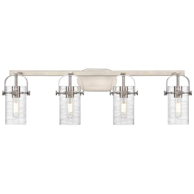 Image 1 Pilaster II Cylinder 35" W 4 Light Satin Nickel Bath Light w/ Swirl Sh
