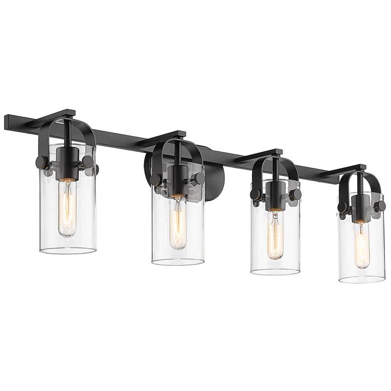 Image 1 Pilaster II Cylinder 35" Wide 4 Light Matte Black Bath Light w/ Clear